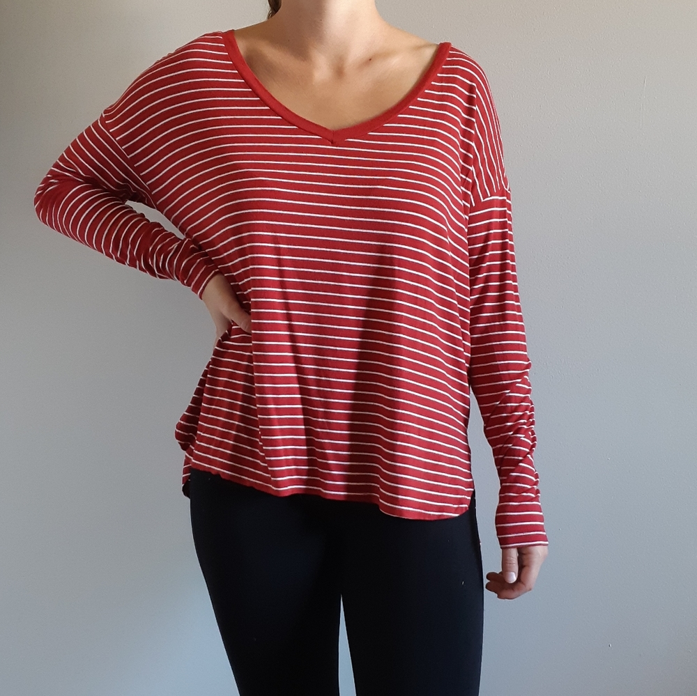 Red and White Stripped Long Sleeve Shirt